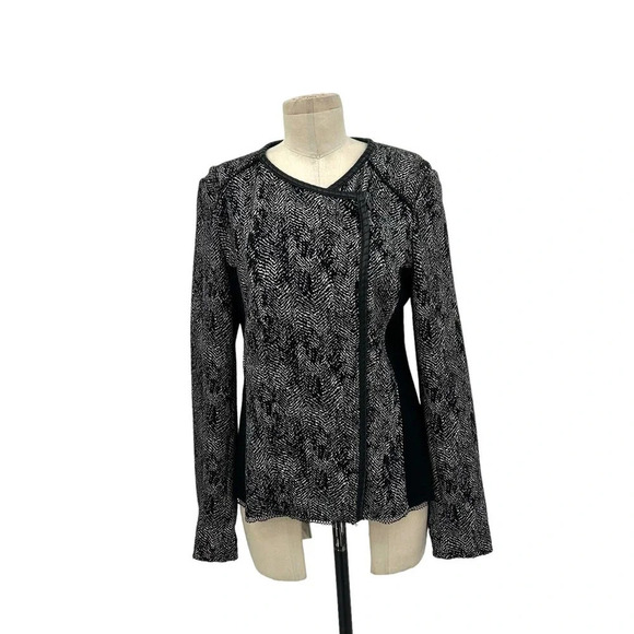 Kobi Halperin Black Gray Zip Up Knit Moto Blazer Jacket Wool Blend Size 10 - Picture 1 of 9